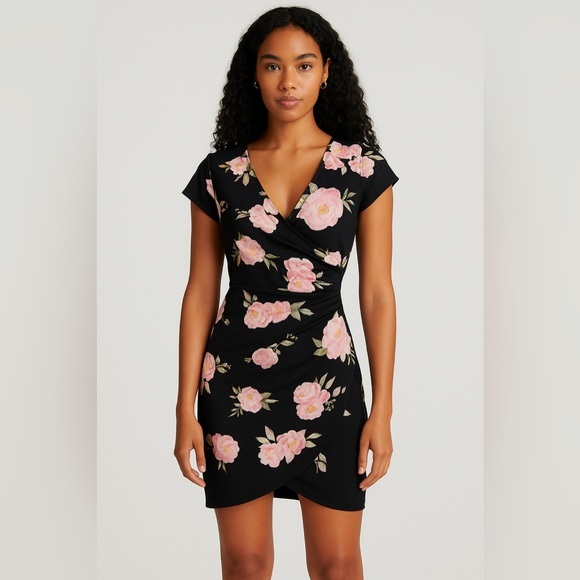 Almost Famous Dresses & Skirts - Almost Famous Black Floral Wrap Dress Medium